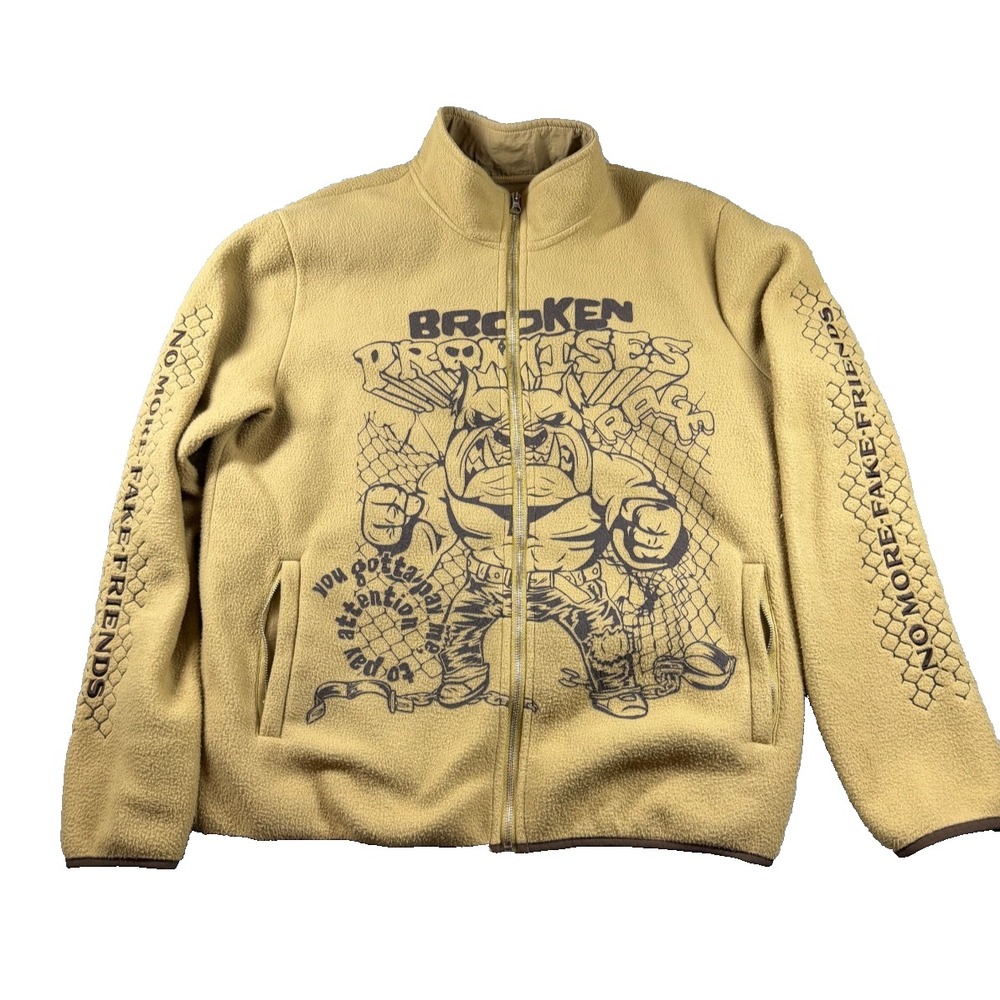 Broken Promises Fleece Jacket Mens L Graphic Full Zip Streetwear Skater